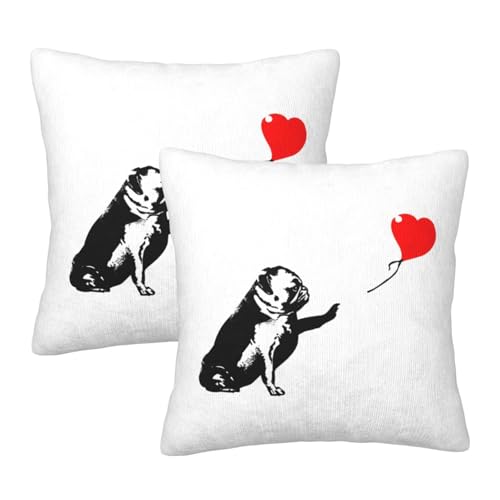枕カバー Banksy バンクシー パグ 犬 赤い風船 クッションカバー 2枚セット 座布団カバー まくらカバー おしゃれ 可愛い ソファ背当て 抱き枕 インテリア飾り オフィス 部屋飾り 四季通用 50X50cm