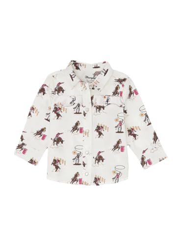 Image of Wrangler Infant Girls Long Sleeve Ruffle Yoke Snap Shirt-112356562 (US, Age, 6 Months, 9 Months, White)