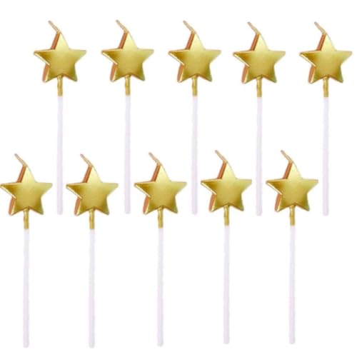 ZHAOYCSH Velas de Cumpleaños en Forma de Estrella, 10 Piezas Velas Metálicas Doradas para Decoración de Pasteles, Bodas, Fiestas, Cupcakes y Aniversarios – Color Oro Brillante