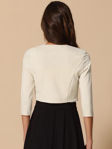 Image of Allegra K 3 /4 Sleeve Shrug Top for Women's Collarless Pleated Open Front Cropped Cardigan