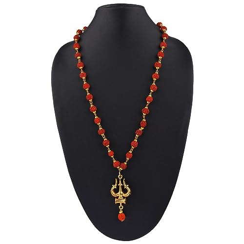 Efulgenz Rudraksha Necklace With Lord Shiva Trishula Damru Pendant Handmade Jewelry Hindu Religious Spiritual Indian Jewelry Beaded Necklace for Women3