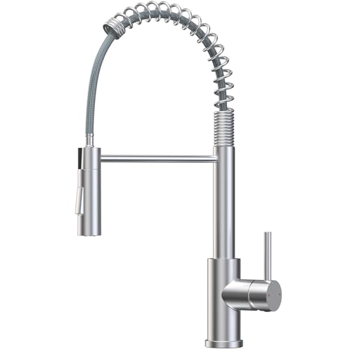 CECIPA Wasserhahn Küche, Hochdruck Küchenarmatur Mit Herunterziehbare Brause, Mischbatterie Küche Zwei Sprühfunktionen, Hoher Bogen Spültischarmatur 360° Drehung, Edelstahl Gebürstet