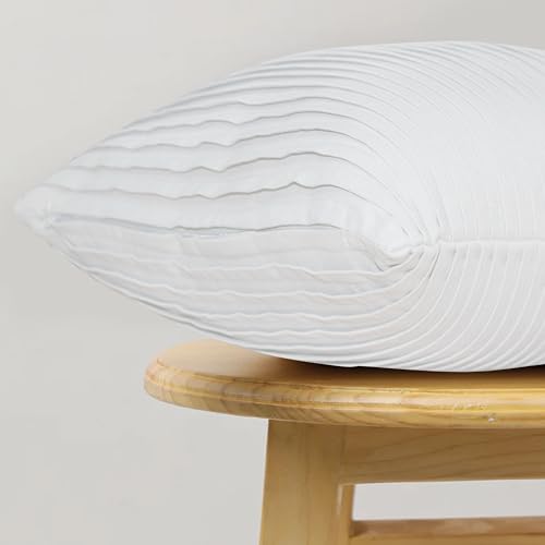 Image of HOME COLORS.IN Cotton Plain Double Side Pleated Cushion Cover - Set of 2-18 x 18 Inch - White