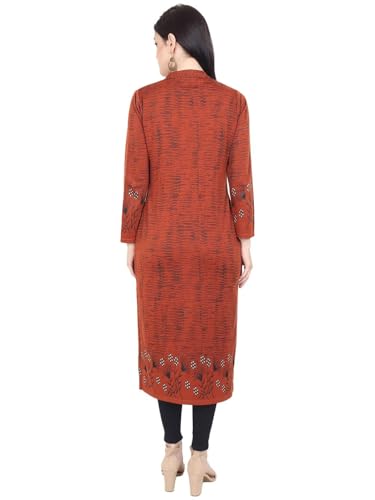 Image of Rosary Women's Winter Woolen Kurti Jacquard Straight Fit Ethnic Wear with 2 Side Pockets