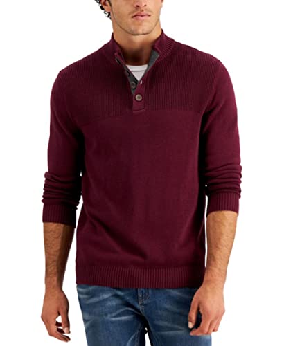 Club Room Men's Ribbed Four-Button Sweater (Red Plum, Small)