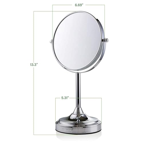 Image of OVENTE 7 inch Tabletop Magnifying Makeup Mirror, Polished Chrome MNLCT70CH1X7X | Double Sided Vanity Standing Mount Mirror with 1X /7X Magnification, 360 Rotation, Perfect for Dresser Bedroom Office Desk