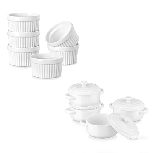 MALACASA Ramekins 6 oz Oven Safe, Porcelain Creme Brulee Ramekins,