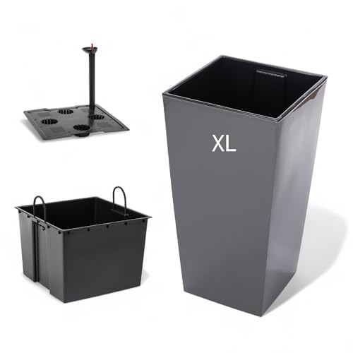 MELTOM XL Pflanzkübel mit Bewässerungssystem aus Kunststoff in Hochglanz Farbe: Anthrazit mit Herausnehmbaren Einsatz, BxTxH in cm: 29 x 29 x 57 cm