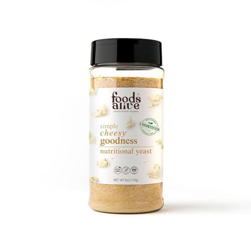 Image of Foods Alive 6 oz Shaker Jar, Simple Cheesy Goodness Nutritional Yeast Seasoning, popcorn, salads, vegan cheese powder, non-gmo, gluten free