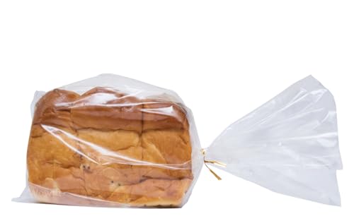 Wowfit Bread Poly Bags Pack of 100 Entirely Transparent Clear Bakery Storage for Handmade Loaf Packaging Includes 100 Gold Twist Ties