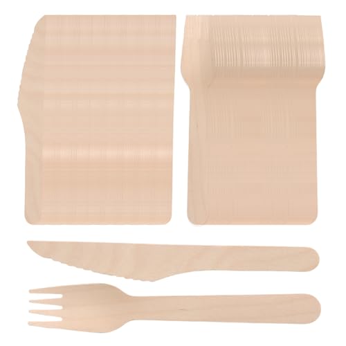 HENGBIRD Holzbesteck Set 2-Teilig Wiederverwendbares Messer und Gabel Set Aus Naturholz 160mm Glatt Geschliffen Nachhaltiges Besteck Holz für Campingbesteck Picknick Partygeschirr & Alltag