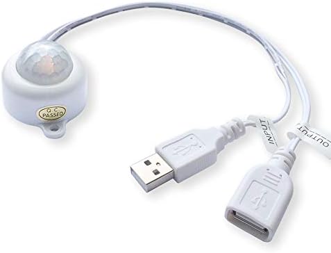 DC 5V 2A PIR Motion Activated Mini Body Sensor Switch with USB Interface Cable for LED Strip Light (with Light Sensor, White)