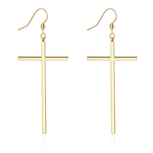 Jeka Cross Long Dangle Earrings For Women Girls Stainless Steel Fashion Jewelry Gold #TOP12