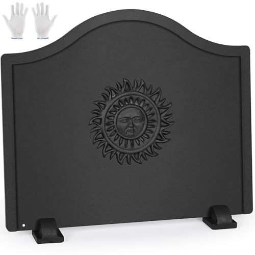 TECANA Fireback for Fireplace 22 Inches - Fireplace Back Plates with Feets | Fireplace Heat Reflector Boho Style Sun Pattern (22 Inches)