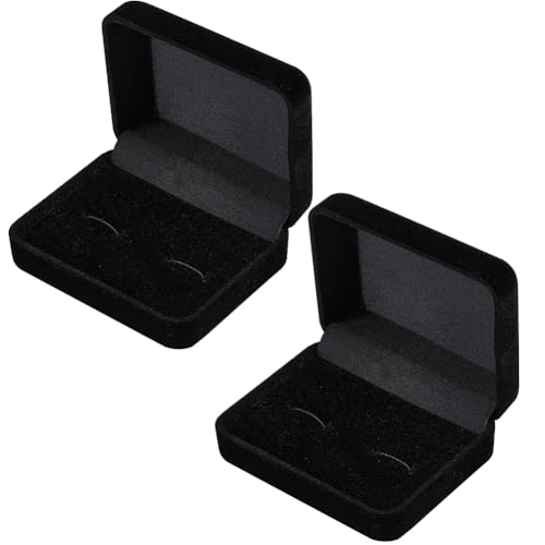 Beebeecraft 2 boîte à Boutons de Manchette Floquée Noire Rectangulaire de 6x8x3cm Boîte de Rangement pour Bijoux Boucles D'Oreilles Clous D'Oreilles Pinces à...