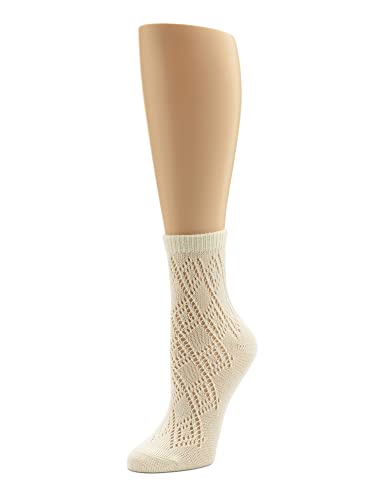Hue Women's Diamond Cotton Pointelle Anklet Sock 3 Pair Pack Assorted #3 - Ginger/Whisper White/Grey, One Size #TOP1