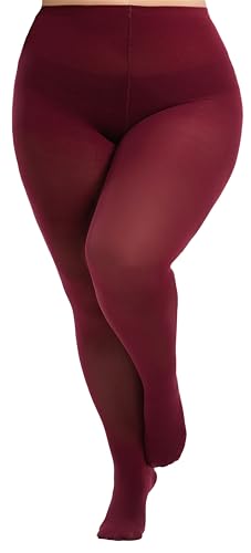 Viozocy Plus Size Tights for Women Run-Resistant High Waist Oversize Pantyhose Semi Opaque Nylon Tights 1X 2X 3X 4X (2X Burgundy)