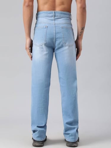 Image of KOTTY Men's Solid Scorpion Grass Blue Button Straight Fit Jeans