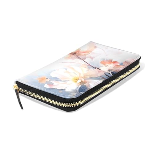 Long Wallets Leather Bifold Wallet for Women Flower Floral 4 with Zipper Credit Card Holder Large Capacity3