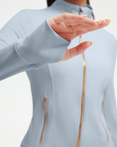 Image of SUUKSESS Women Golden Full Zip Up Workout Cropped Jackets Lightweight Athletic Yoga Tops