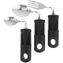Beavorty Adaptive Utensils Set 3Pcs Curved Fork and Spoons with Non-Slip Handles Weighted Tableware for Elderly Disabled Adults Hand Tremors Arthritis