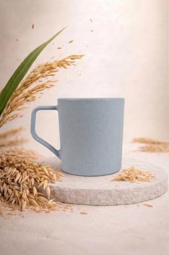 Image of Coffee Mug Set Made with Rice Husk & Bio Composite Material | TurtleBrew Coffee Mug Travel | Microwave & Dishwasher Safe | Light Blue | 200 ml | Pack of 2