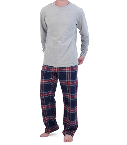 Bottoms Out Men's Flannel Pajamas Pants & Long Sleeve Shirt Set, 2 Piece Pajamas for Men, Plaid Pajama Pants & Sleep Shirt