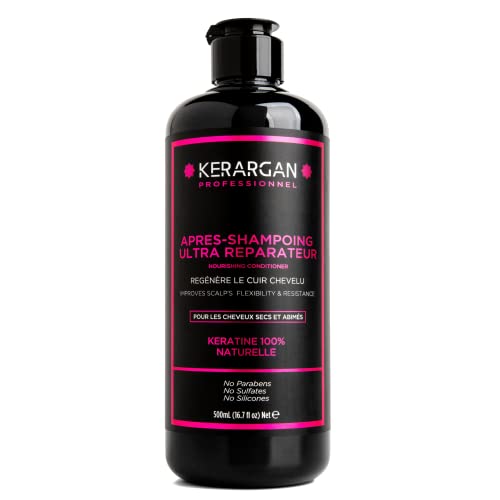 Kerargan - Après Shampoing à la Kératine pour Nourrir et Régénérer - Pour Cheveu Sec et Abîmé - Sans Sulfate, Paraben et Silicone - 500 ml