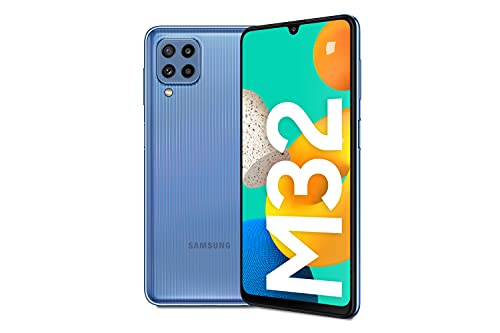 Samsung Galaxy M32、ロック解除済みスマートフォン、6.4 インチ FHD sAMOLED Infinity-U スクリーン、6 GB の RAM および 128 GB のメモリ、5000 mAh バッテリー ブルー (ES バージョン) を備えた Android 携帯電話
