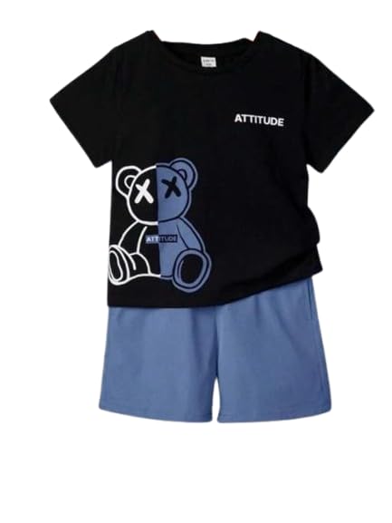 Image of Kid Boys Attitude Printed Cotton Blend Top & Bottom Set