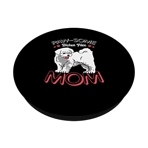 Paw-some Bichon Frise Mom Dog Breeder Puppy Owner PopSockets Swappable PopGrip, Black - Image 2