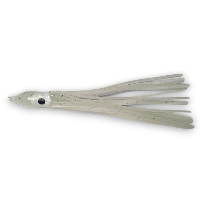 FISHIN ADDICT Muppet Squid Skirts Fishing Lure | Sea fishing Soft Plastic | 10 pack (Fluorescent White Glow)