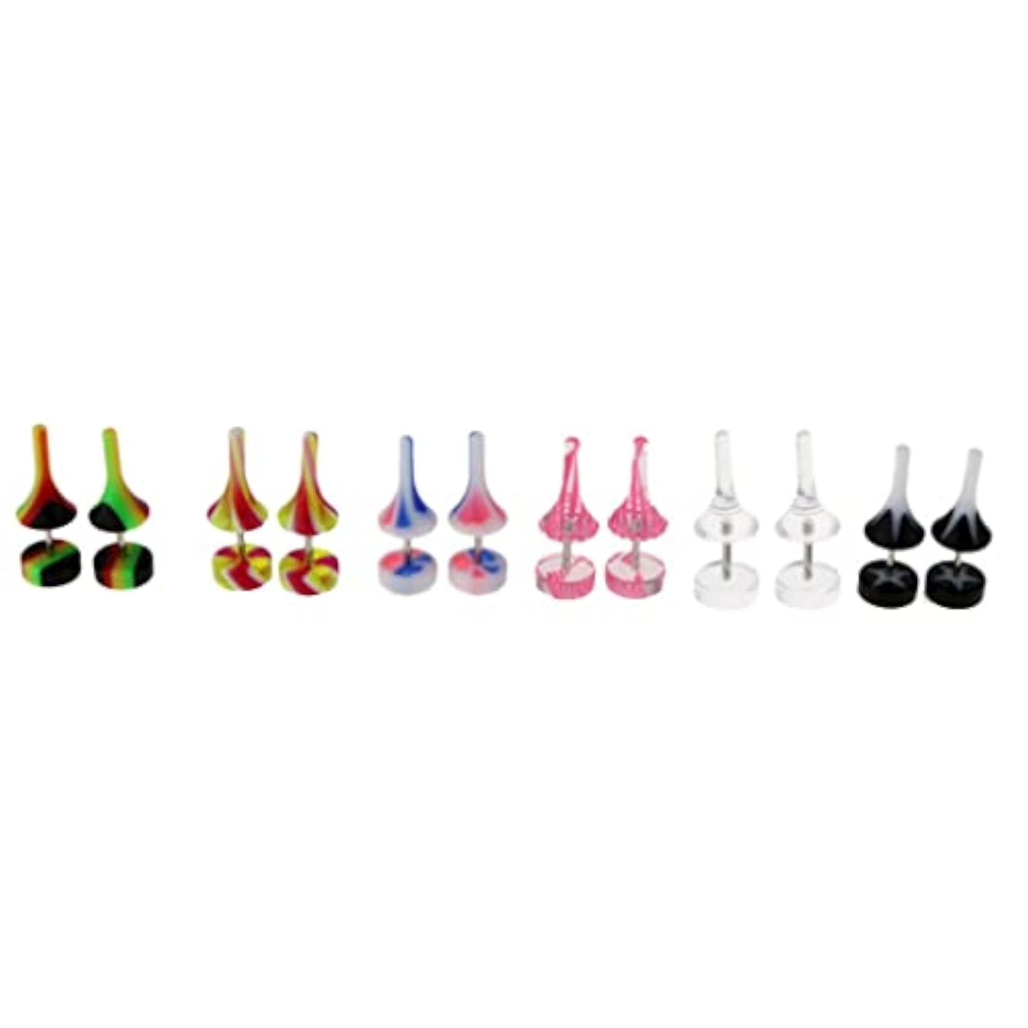 6 Pairs Acrylic Stainless Steel Fake Plugs Ear Earrings