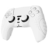 eXtremeRate PlayVital Guardian Edition White Ergonomic Soft Anti-slip Controller Silicone Case Cover for ps5, Rubber Protector Skins with White Joystick Caps for ps5 Controller - Image 7