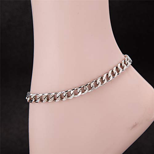 fytease 7mm Gold Cuban Link Anklet for Women Men, 14K Gold / 18K Gold/Silver Plated Curb Link Chain Ankle Bracelet for Women Men (silver-plated, 10) - Image 5
