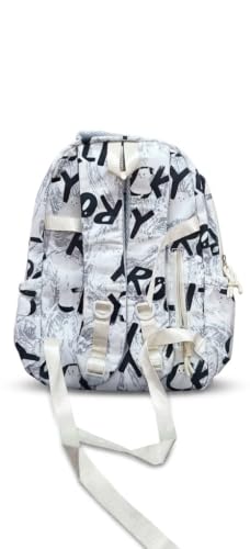 Image of YUMA Graffiti Print Backpack, White and Black, Multi-Pocket, Casual Style, for Women