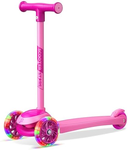 3 Wheel Scooter for Kids, Smooth Light Up LED Front Wheels, Wide Anti Slip Deck, Rear Foot Brake, Easy Lean to Steer Maneuvering, Indoor & Outdoor Ride On Toys for Ages 2 Up, Pink Color
