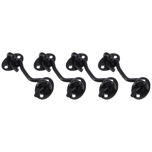 SOPOTUTU 4 Ganci per Finestre in Acciaio Inox 3 Pollici Neri Chiavistello Resistente alla Corrosione per Porte Cancelli e Persiane Kit 4 Pezzi Viti di Montaggio per Fissaggio Antivento