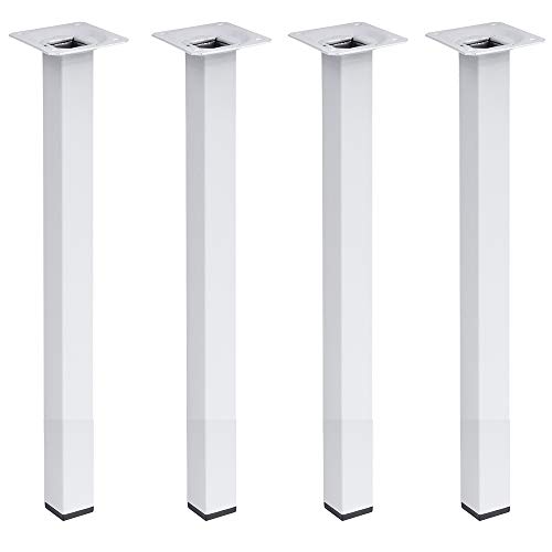4 un. Pata pie cuadrada para Mesa en acero 25x25mm altura 700mm pintura blanca con Tapón contera