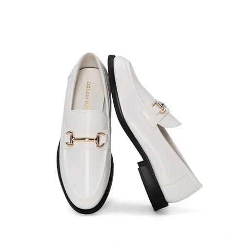 DREAM PAIRS Mocasines para Mujeres Mocasín Penny Cómodos Zapatos Elegantes Informales para Trabajo Oficina,Size 39,Blanco,SDLS26005W