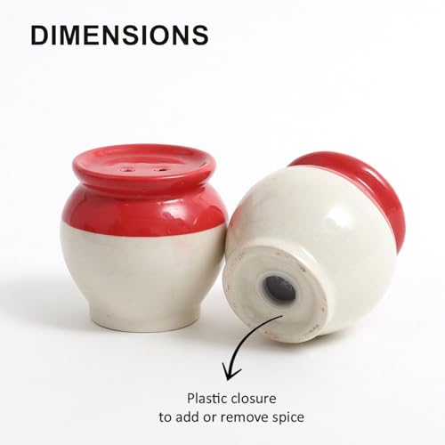 Image of VarEesha Red White Handi Ceramic Salt n Pepper Set for Dining Table Used as Namak Dhani, Shaker, Sprinkler for Home, Kitchen and Restaurant