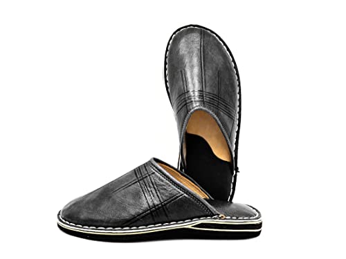 Moroccan babouche shoe | Leather slipper | Unisex Handmade Babouches slippers Dyed With Natural Color | babouche men | babouche women (47 EU, Black)