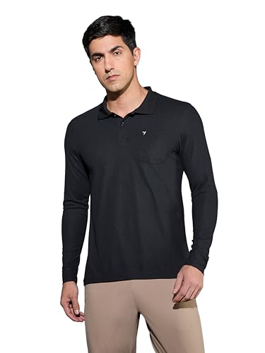 Image of TECHNOSPORT Men Polyester Slim Fit Polo Neck Full Sleeve Matpiq T-Shirt with Patch Pocket for Regular Use