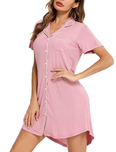 Leikar Nightgowns For Women Button Down Pajamas Dress Short Sleeve Sleepwear S-Xxl #TOP1