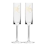 Buhdjfnke Juego de 2 Copas de Champán de Cristal Mr&Mrs para Bodas, Aniversarios, Navidad y Cumpleaños.