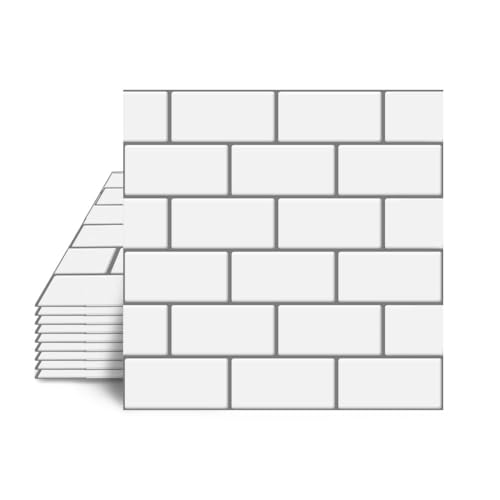 タイルシール リメイクシール 防水 タイ ル壁紙 白 トイレ キッチン 浴び室用 汚れ防止 リメイクシート カッティングシート タイル柄 DIY 模様替え 壁紙シート (レンガ調・ホワイト, 10枚セット)