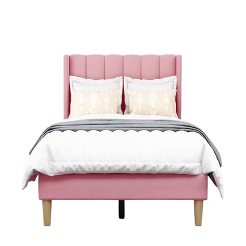 Image of Modern Upholstered Single Size Bed Without Storage | Single Size Bed for Bedroom with Headboard | Palang Furniture for Guest Room, Hotels and Home | Pink, (Pink)