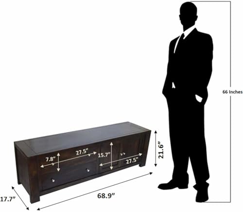 Image of Pure Sheesham Solid Wood TV Entertainment Unit Finish Color - Brown