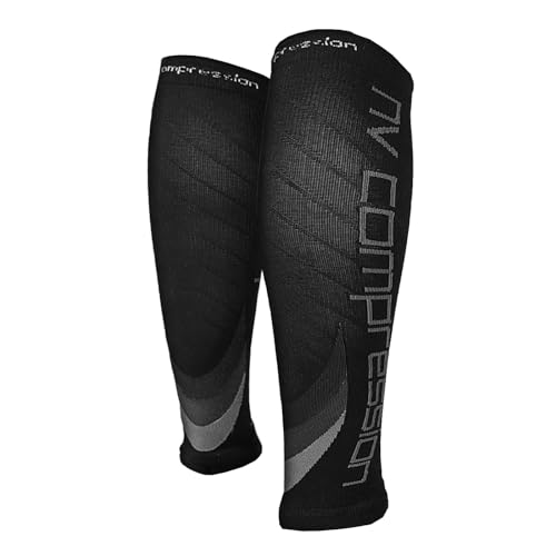 NV Compression Race and Recover Compression Calf Sleeves - Black - Compression Sports Calf Sleeves - Black - for Running, Cycling, Triathlon, Gym