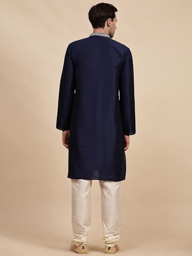 Image of SKAVIJ Men's Art Silk Embroidered Kurta Pajama Set Thread Work Ethnic Motifs Festive Party Dress